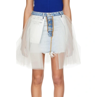 Shop Ben Taverniti Unravel Project Blue Stone Denim Tulle Reversed Miniskirt