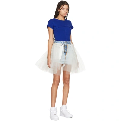 Shop Ben Taverniti Unravel Project Blue Stone Denim Tulle Reversed Miniskirt