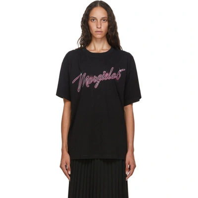 Shop Mm6 Maison Margiela Black And Pink Logo Oversize T-shirt In 900 Black
