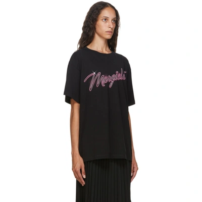 Shop Mm6 Maison Margiela Black And Pink Logo Oversize T-shirt In 900 Black