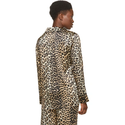 Shop Ganni Black & Brown Silk Leopard Shirt In 943 Leopard