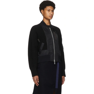 Shop Sacai Black Nylon & Wool Bomber Sweater