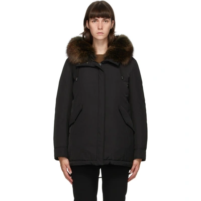 Shop Yves Salomon Black Down Hooded Coat In A0547 Noir