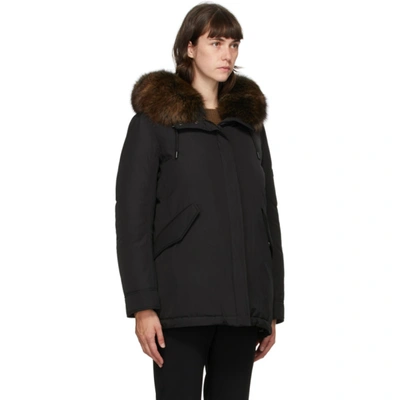 Shop Yves Salomon Black Down Hooded Coat In A0547 Noir