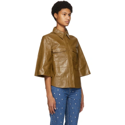 Shop Ganni Tan Lamb Short Sleeve Shirt In 177 Tan