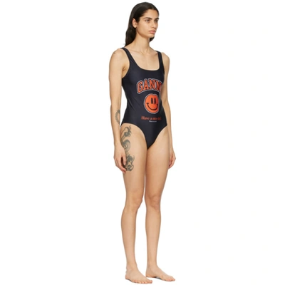 Shop Ganni Black Smiley One-piece Swimsuit In 099 Black