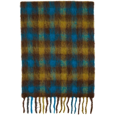 Shop Andersson Bell Ssense Exclusive Blue & Brown Check Veneto Scarf In Brown/yellow/teal B