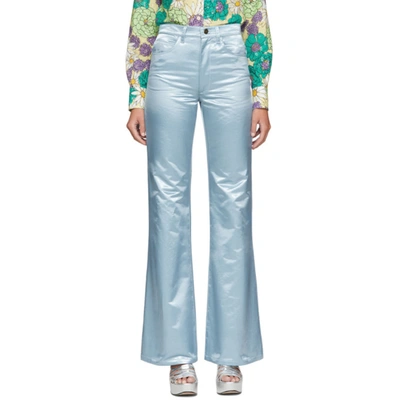 Shop Marc Jacobs Blue Satin Flare Trousers In 450 Dusty