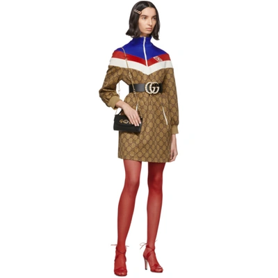 Shop Gucci Beige Gg Logo Dress In 2035 Brown