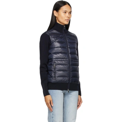 Shop Moncler Navy Down Panelled Zip-up Jacket In 742 Navy