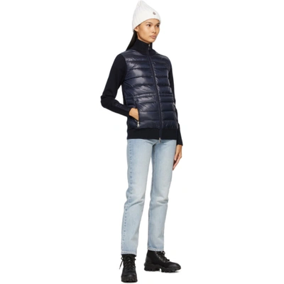 Shop Moncler Navy Down Panelled Zip-up Jacket In 742 Navy