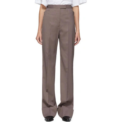Shop Lemaire Taupe Wool Straight Trousers In 936 Iron
