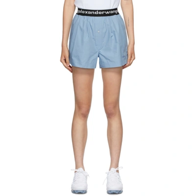 Shop Alexander Wang T Blue Logo Boxer-style Shorts In 451 Slate B