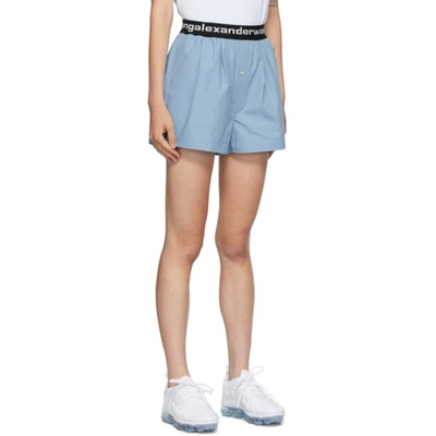 Shop Alexander Wang T Blue Logo Boxer-style Shorts In 451 Slate B