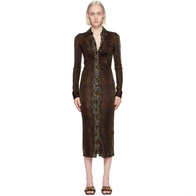 Shop Versace Brown Python Print Shirt Dress In 5n020