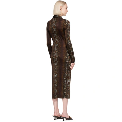 Shop Versace Brown Python Print Shirt Dress In 5n020