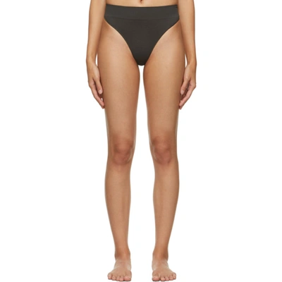 Shop Skims Grey Stretch Rib Thong In Soot