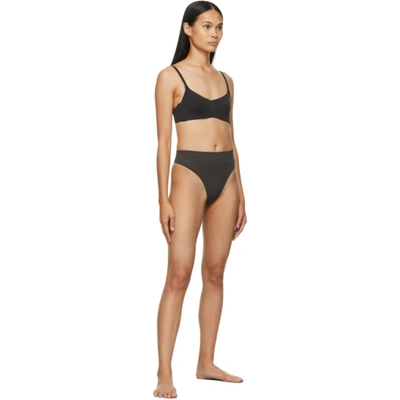 Shop Skims Grey Stretch Rib Thong In Soot