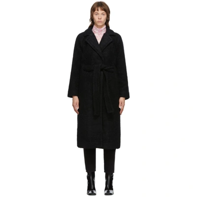 Shop Ganni Black Wool Bouclé Wrap Coat In 099 Black