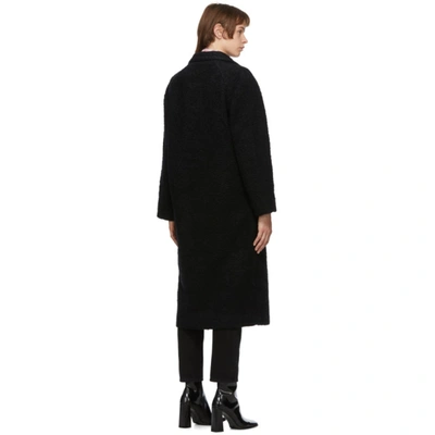 Shop Ganni Black Wool Bouclé Wrap Coat In 099 Black