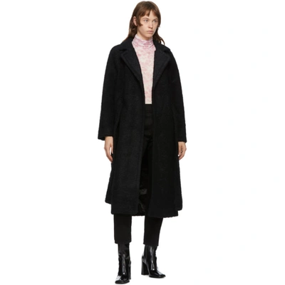 Shop Ganni Black Wool Bouclé Wrap Coat In 099 Black