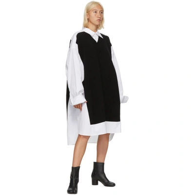 Shop Maison Margiela White & Black V-neck Sweater Shirt Dress In 976 Black