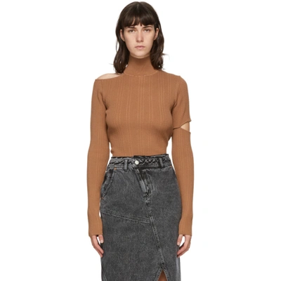 Shop Andersson Bell Brown Knit Slit Jessica Turtleneck In Light Brown