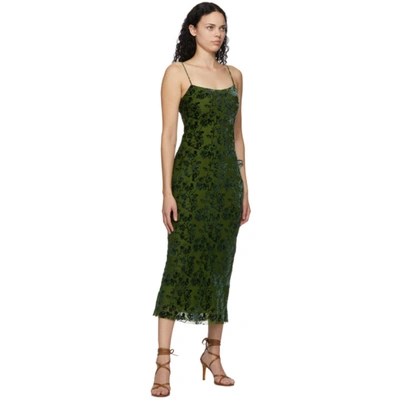 Shop Marina Moscone Green Velvet Burnout Bias Slip Dress In Moss