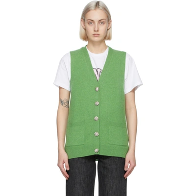 Shop Ganni Green Cashmere Knit Vest In 781 Spring
