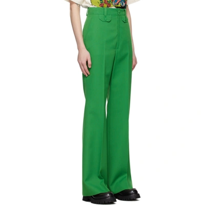 Shop Gucci Green Wool Flare Trousers In 3041 Shamgrn