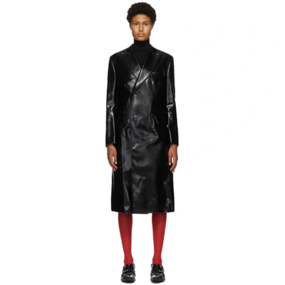 Shop Junya Watanabe Black Faux-leather Double-breasted Coat In 1 Black