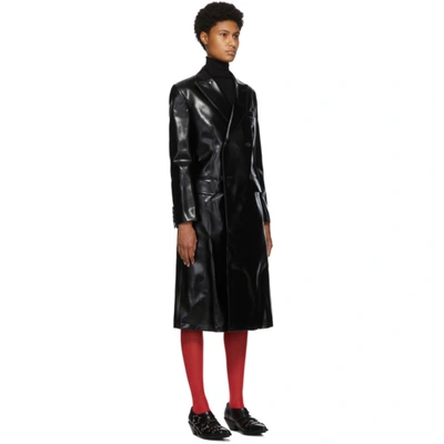 Shop Junya Watanabe Black Faux-leather Double-breasted Coat In 1 Black