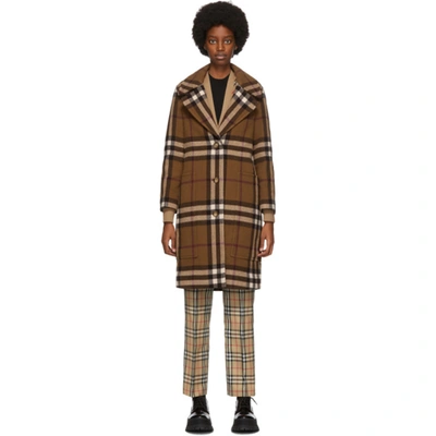 Shop Burberry Brown Check Purton Coat In Birch Brown