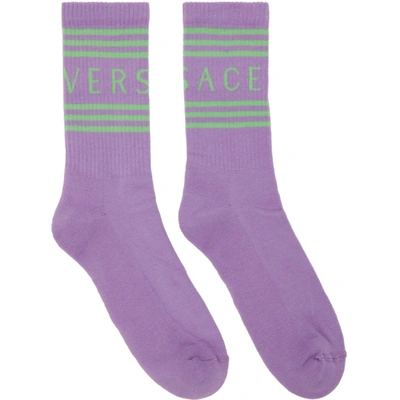 Shop Versace Purple & Green Logo Socks In 2l090 Lilac