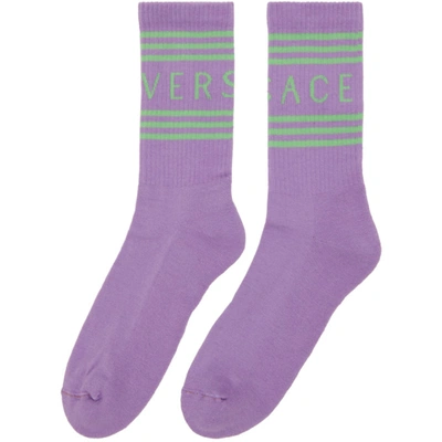 Shop Versace Purple & Green Logo Socks In 2l090 Lilac