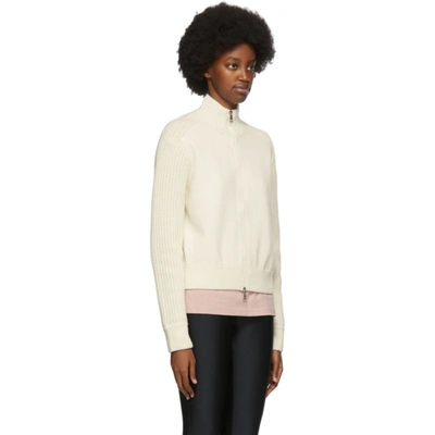 Shop Moncler Off-white Knit Zip-up Sweater In 002 White