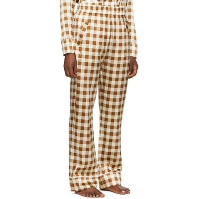 Shop Ganni Brown Silk Check Lounge Pants In 896 Toffee