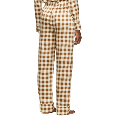 Shop Ganni Brown Silk Check Lounge Pants In 896 Toffee