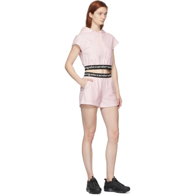 Shop Alexander Wang T Pink Stretch Logo Cap Sleeve Hoodie In Baby Pink