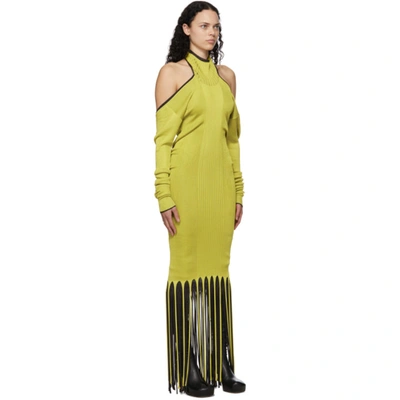 Shop Bottega Veneta Green & Brown Viscose Twist Fringe Dress In 7317 Kiwi/f