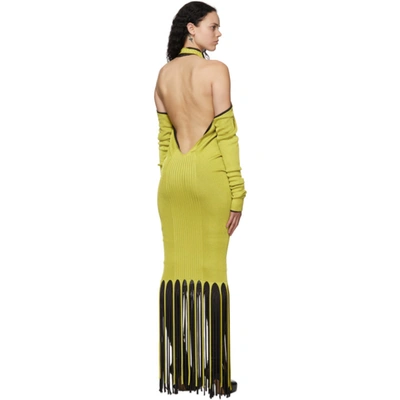 Shop Bottega Veneta Green & Brown Viscose Twist Fringe Dress In 7317 Kiwi/f