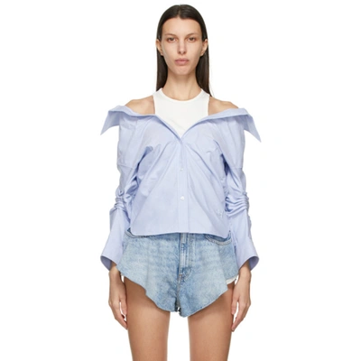 Shop Alexander Wang T Blue Off-shoulder Shirt In 450 Oxford