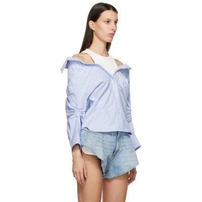 Shop Alexander Wang T Blue Off-shoulder Shirt In 450 Oxford