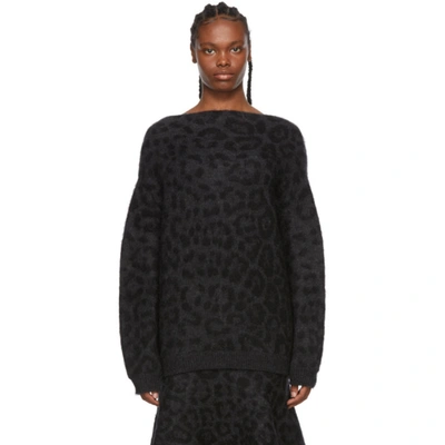 Shop Valentino Black & Grey Mohair Leopard Sweater In L80 Gryblk