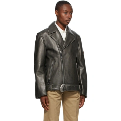 Shop Ader Error Black Leather Oversized Norman Jacket