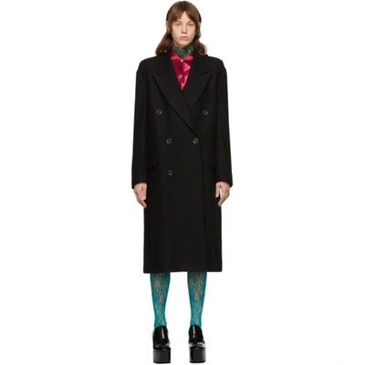 Shop Dries Van Noten Black Wool Double-breasted Coat In 900 Black