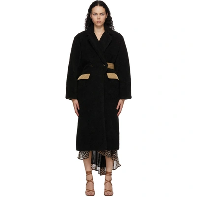 Shop Ganni Black Wool Teddy Coat In Phantom