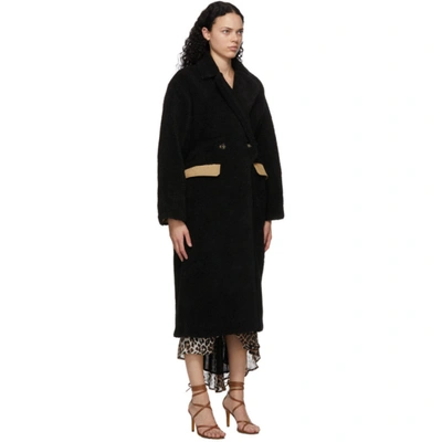 Shop Ganni Black Wool Teddy Coat In Phantom