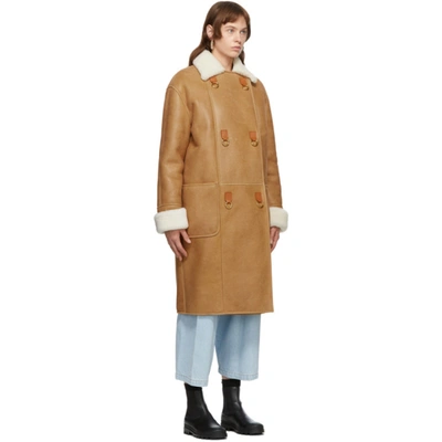 Shop Loewe Brown Shearling Oversized Coat In 3130 Ltbro