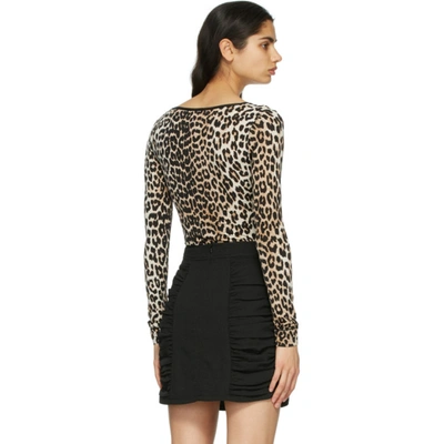 Shop Ganni Brown & Black Leopard Bodysuit In 943 Leopard
